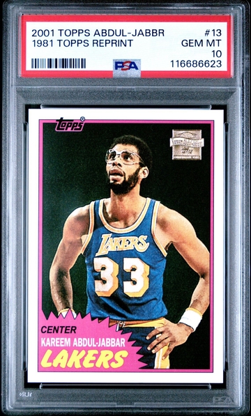 Pop 3 2001 KAREEM ABDUL-JABBAR ALCINDOR TOPPS 1981 REPRINTS 13 PSA 10 Gold Foil