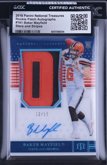 2018 National Treasures Stars Stripes Baker Mayfield RC PATCH AUTO /15 CGC AUTH