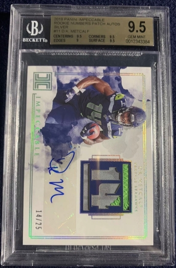 2019 Panini Impeccable DK METCALF RC Auto Silver 14/25 BGS 9.5 Jersey # 1/1🔥#14!!!