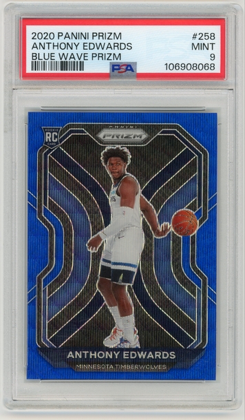 ANTHONY EDWARDS 2020-21 Panini Prizm Blue Wave Prizm Rc #258 PSA 9