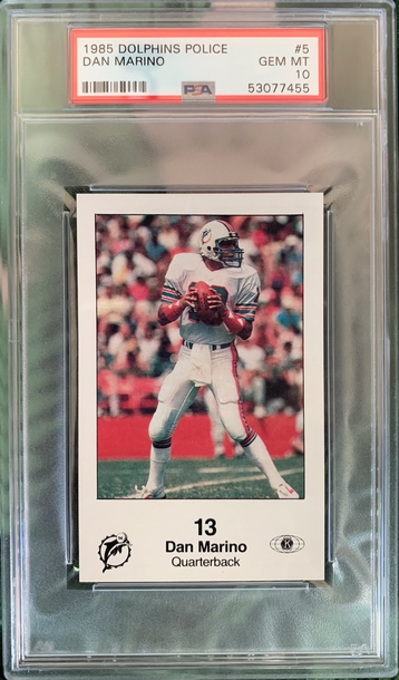 1985 DOLPHINS POLICE #5 DAN MARINO DOLPHINS HOF PSA 10 GEM MINT 2ND YEAR