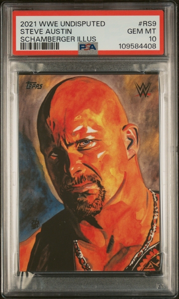 Steve Austin 2021 Topps WWE Undisputed Rob Schamberger Illustrations #RS9 PSA 10