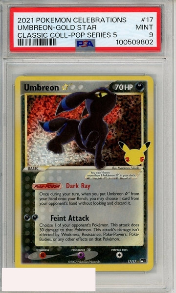 2021 POKEMON CELEB CLASSIC COLL UMBREON-GOLD STAR #17 POP SER 5 PSA 9