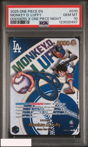 2025 ONE PIECE PROMOS MONKEY D LUFFY #010 DODGERS X ONE PIECE NIGHT PSA 10