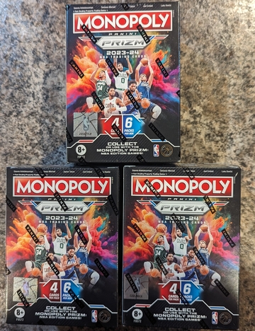 (3) 2023-24 Monopoly Prizm NBA Sealed Blaster Box lot Wemby Wembanyama
