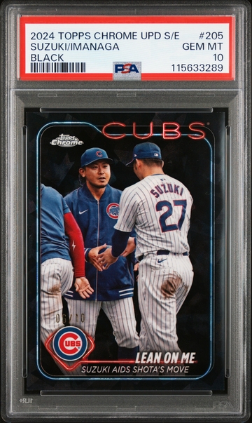 2024 Topps Chrome Update Sapphire Suzuki/Imanaga Lean On Me Black /10 PSA 10
