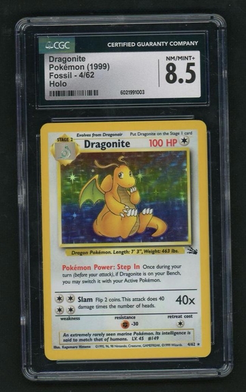 1999 Pokémon Fossil Dragonite #4 Holo CGC 8.5