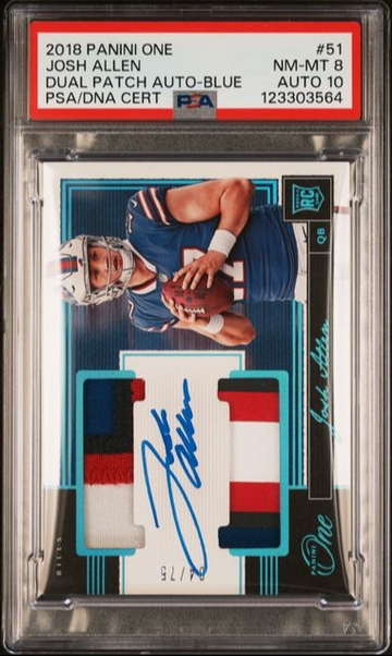 🔥JOSH ALLEN 2018 Panini One RPA Dual 4 color Patch AUTO RC /75 PSA 8/10