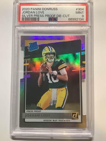 2020 Donruss Jordan Love Press Proof Silver /75 Die-Cut Rated RC PSA 9 Packers