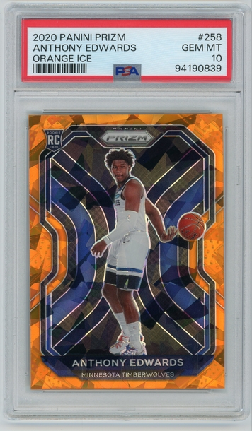 ANTHONY EDWARDS 2020-21 Panini Prizm Orange Ice Rc #258 PSA 10