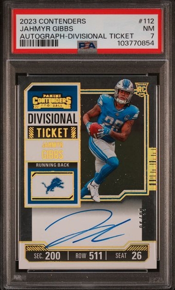 Jahmyr Gibbs 2023 Panini Contenders Divisional Ticket RC Autograph /99 PSA 7