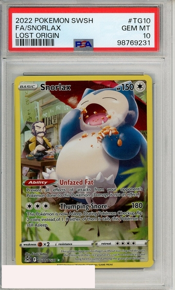 2022 POKEMON SWORD SHIELD LOST ORIGIN FA SNORLAX #TG10 PSA 10