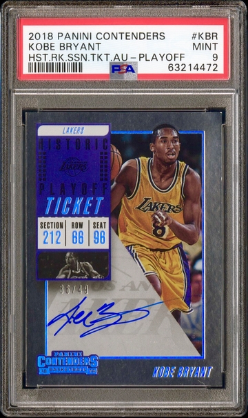 2018 Kobe Bryant Panini Contenders Playoff Historic Ticket Silver Auto /49 PSA 9 POP 2 Autograph NONE HIGHER