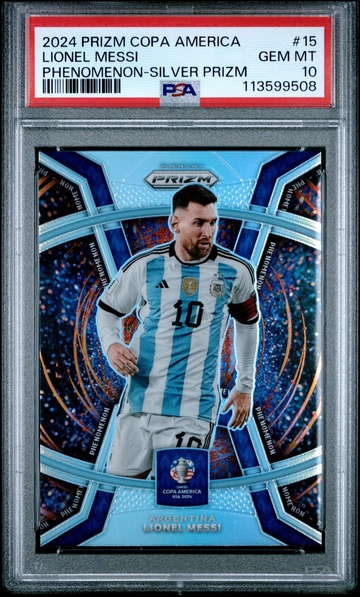 2024 Panini Prizm Copa America Lionel Messi #15 Phenomenon Silver Prizm PSA 10