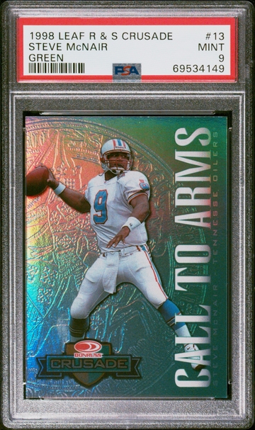 1998 Leaf Crusade Rookies & Stars Steve McNair Call to Arms Green /250 PSA 9