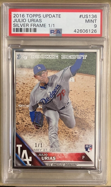 2016 Topps Update Julio Urias RC Silver Frame 1/1 PSA 9