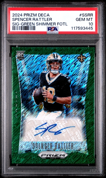 2024 PANINI PRIZM DECA SIGNATURES SPENCER RATTLER #SSRR PSA 10. POP 2