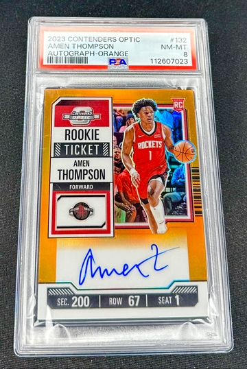 2023 Amen Thompson Panini Contenders Optic Orange Prizm Rookie Ticket Auto /25 PSA 8 #132 SP Autograph RC