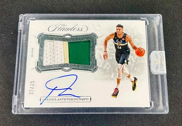 2019-20 Giannis Antetokounmpo Panini Flawless Horizontal Silver Patch Auto /25 SEALED SP Autograph Jersey