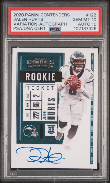 2020 PANINI CONTENDERS #122 JALEN HURTS VARIATION-AUTOGRAPH PSA 10