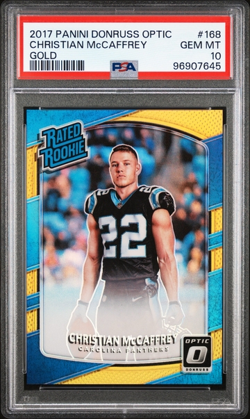 2017 Donruss Optic Christian McCaffrey Gold Holo Prizm RC /10 PSA 10