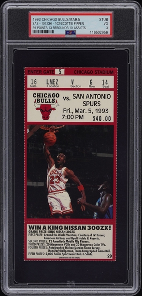 1993 Bulls vs Spurs Ticket Stub Michael Jordan PSA 3