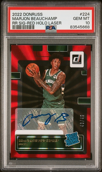 2022 Donruss Red Holo Laser MarJon Beauchamp #224 RC Auto /99 PSA 10
