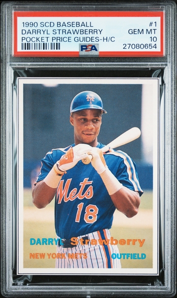RARELY SEEN 1990 SCD BASEBALL #1 DARRYL STRAWBERRY POCKET PRICE GUIDE HC PSA 10