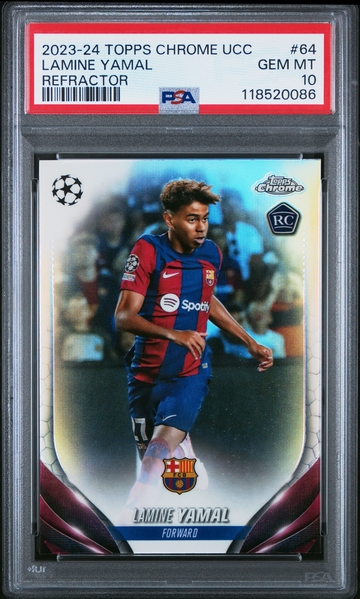 2023-24 TOPPS CHROME UEFA UCL LAMINE YAMAL REFRACTOR #64 RC ROOKIE PSA 10