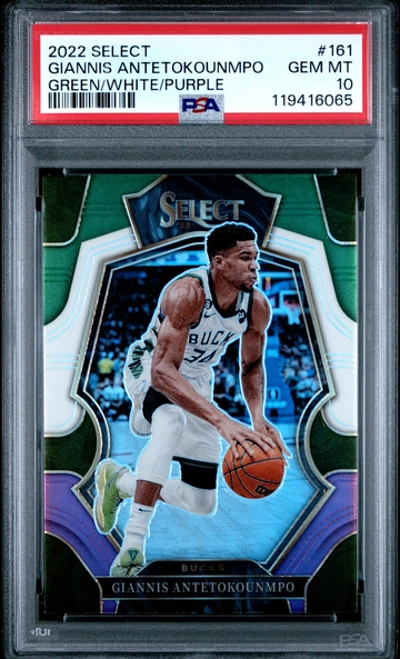 GIANNIS ANTETOKOUNMPO 2022 Panini Select Green/White/Purple PSA 10 GEM MINT #161