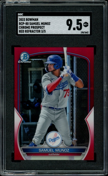 2023 Bowman Chrome #BCP-80 SAMUEL MUNOZ Red Refractor Rookie RC SGC 9.5 3/5