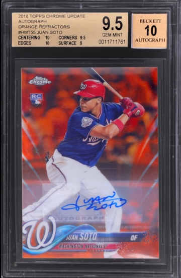 2018 Topps Chrome Juan Soto Orange Refractor RC Auto #/25 BGS 9.5 Auto 10