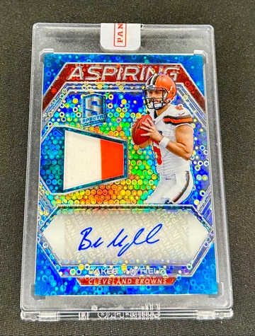 2018 Baker Mayfield Panini Spectra Aspiring Blue Rookie Patch Auto Prizm RPA /30 SEALED Autograph Disco