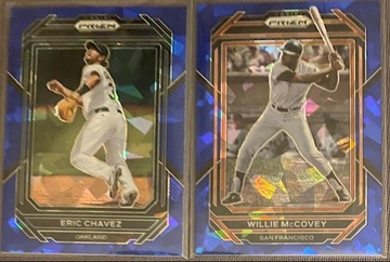 2023 Prizm Blue Cracked Ice Willie McCovey and Eric Chavez
