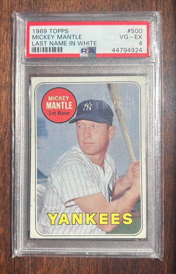1969 Topps #500 Mickey Mantle PSA 4 Last Name in White