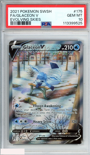 2021 POKEMON SWORD AND SHIELD EVOLVING SKIES FA GLACEON V #175 PSA 10 GEM MT