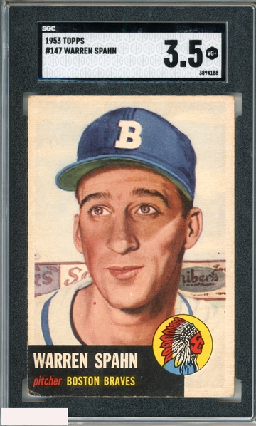 1953 TOPPS WARREN SPAHN #147 BOSTON BRAVES HOF SGC 3.5 VG+