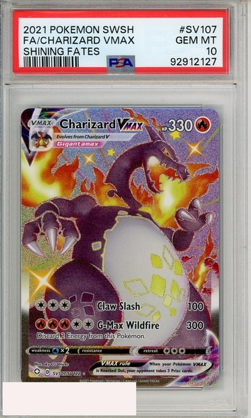2021 POKEMON SWD SHLD SHINING FATES FA CHARIZARD VMAX #SV107 PSA 10
