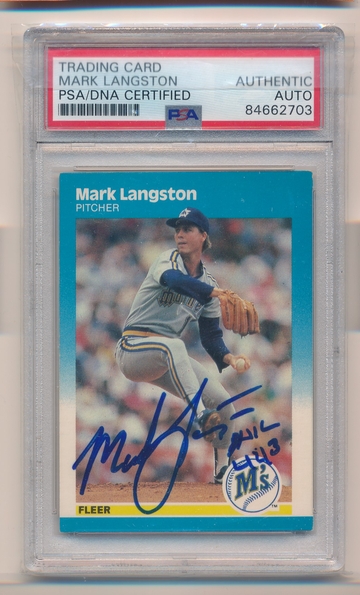 1987 Fleer #589 Mark Langston Mariners Signed Autograph PSA/DNA w/Bible insc crisp sig