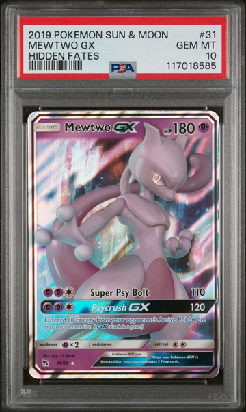 2019 Sun & Moon #31/68 Mewtwo GX Hidden Fates PSA 10