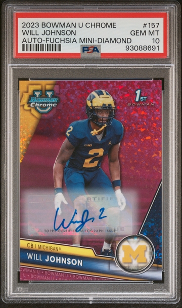 2023 Bowman U Chrome Fuchsia Mini-Diamond Will Johnson #157 Auto /150 PSA 10