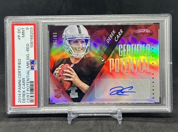Derek Carr 2014 Panini Certified Potential Mirror Red /20 Rookie Auto PSA9