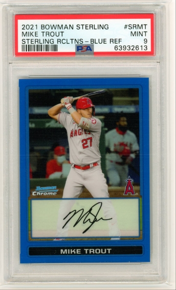 2021 Bowman Sterling #SRMT Mike Trout Sterling RCLTNS-Blue Refractor PSA 9 MINT!