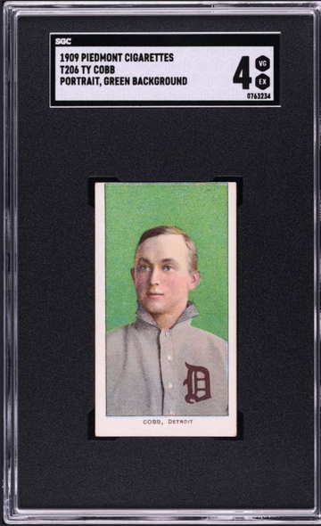 1909-11 T206 Piedmont Ty Cobb Portrait- Green Background SGC 4