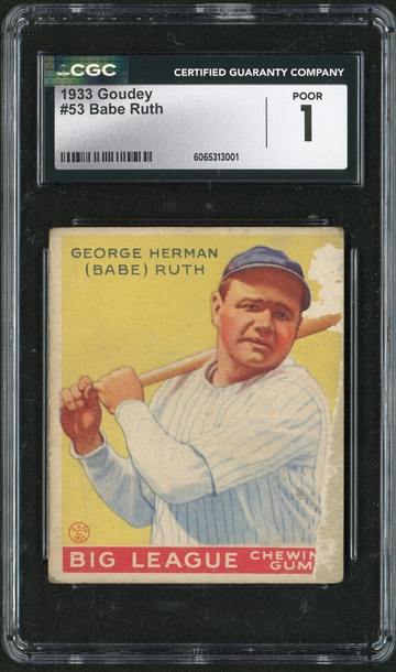 1933 Goudey #53 Babe Ruth - CGC 1