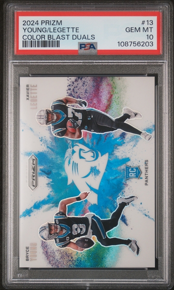 2024 Panini Prizm Color Blast Duals Bryce Young/Xavier Legette #13 RC PSA 10