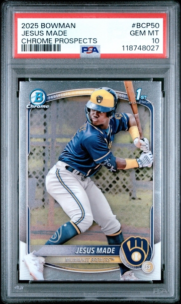 2025 Bowman Jesus Made Chrome Prospects PSA 10 GEM MT #BCP50 Brewers