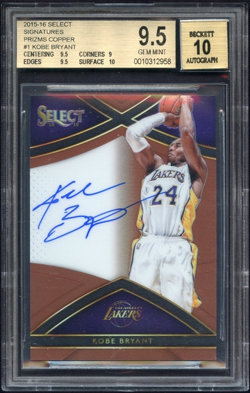 Kobe Bryant 2015-16 Select Signatures Copper Prizms BGS 9.5 Auto 10