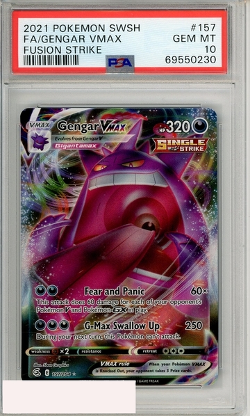 2021 POKEMON SWORD SHIELD FUSION STRIKE FA GENGAR VMAX #157 PSA 10