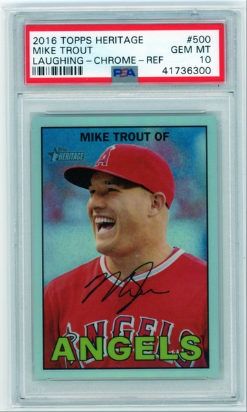 2016 Topps Heritage #500 Mike Trout Laughing-Chrome Refractor PSA 10 GEM MINT!